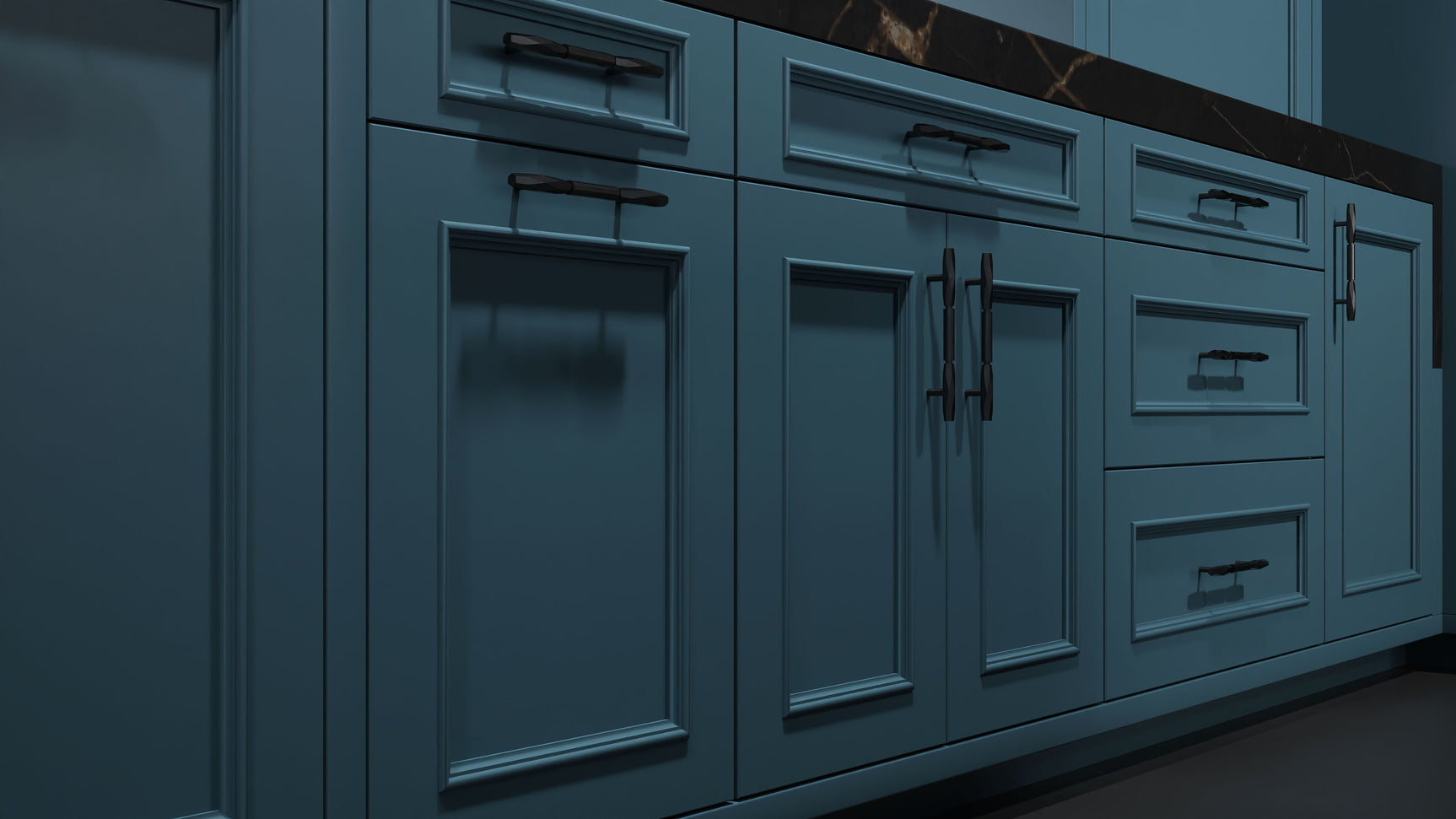 Ridgewood Oceana Blue ( Maple | Plain Cut [ Frameless • Satin • Painted ] - 10' X 10' Kitchen Cabinet ) | Assembled In USA