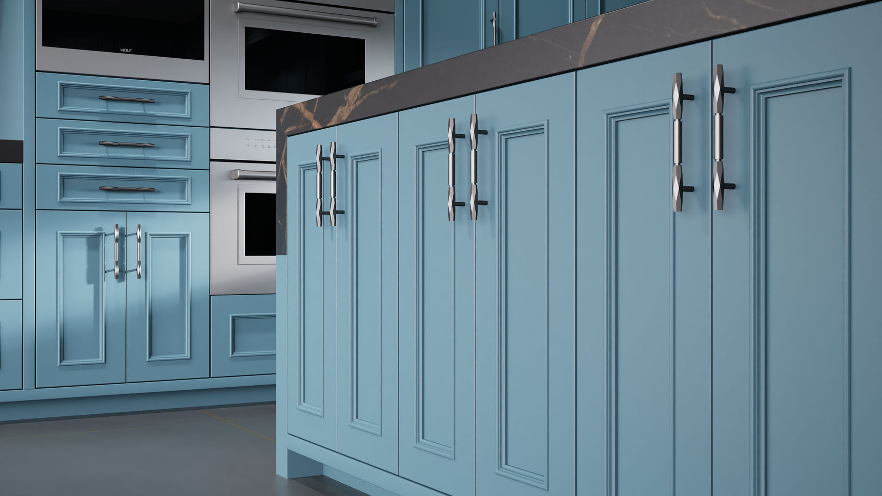 Ridgewood Oceana Blue ( Maple | Plain Cut [ Frameless • Satin • Painted ] - 10' X 10' Kitchen Cabinet ) | Assembled In USA