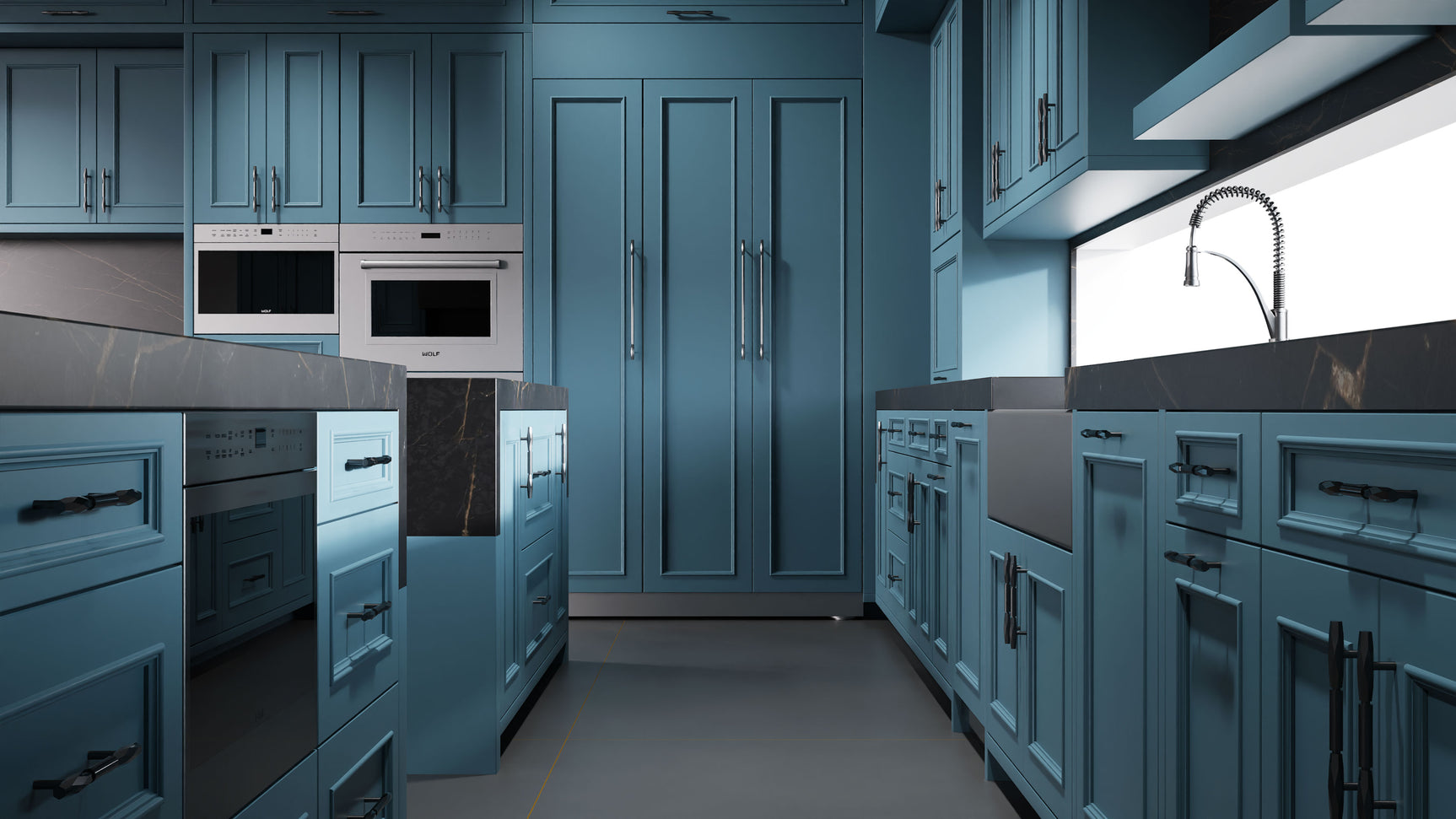 Ridgewood Oceana Blue ( Maple | Plain Cut [ Frameless • Satin • Painted ] - 10' X 10' Kitchen Cabinet ) | Assembled In USA