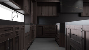 Ridgewood Onyx Cherry ( Cherry | Plain Cut [ Frameless • Satin • Stained ] - 10' X 10' Kitchen Cabinet ) | Assembled In USA