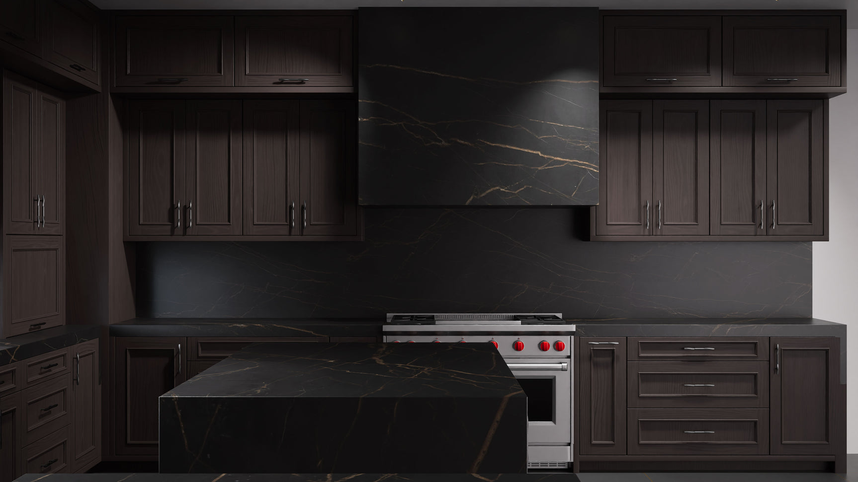 Ridgewood Onyx Cherry ( Cherry | Plain Cut [ Frameless • Satin • Stained ] - 10' X 10' Kitchen Cabinet ) | Assembled In USA