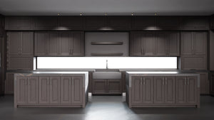 Ridgewood Onyx Oak ( White_Oak | Rift Cut [ Frameless • Wire Brushed • Stained ] - 10' X 10' Kitchen Cabinet ) | Assembled In USA