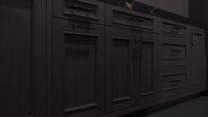 Ridgewood Onyx Oak ( White_Oak | Rift Cut [ Frameless • Wire Brushed • Stained ] - 10' X 10' Kitchen Cabinet ) | Assembled In USA