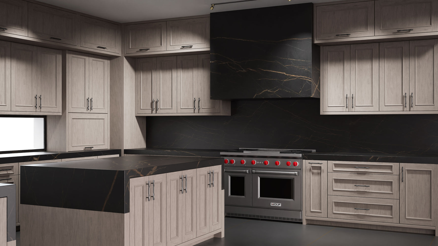 Ridgewood Pewter Cherry ( Cherry | Plain Cut [ Frameless • Satin • Stained ] - 10' X 10' Kitchen Cabinet ) | Assembled In USA