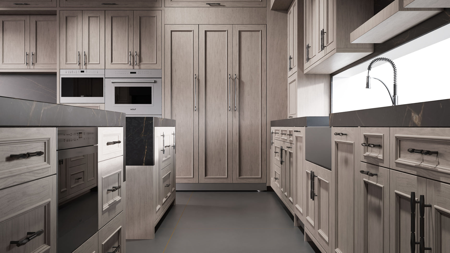 Ridgewood Pewter Cherry ( Cherry | Plain Cut [ Frameless • Satin • Stained ] - 10' X 10' Kitchen Cabinet ) | Assembled In USA