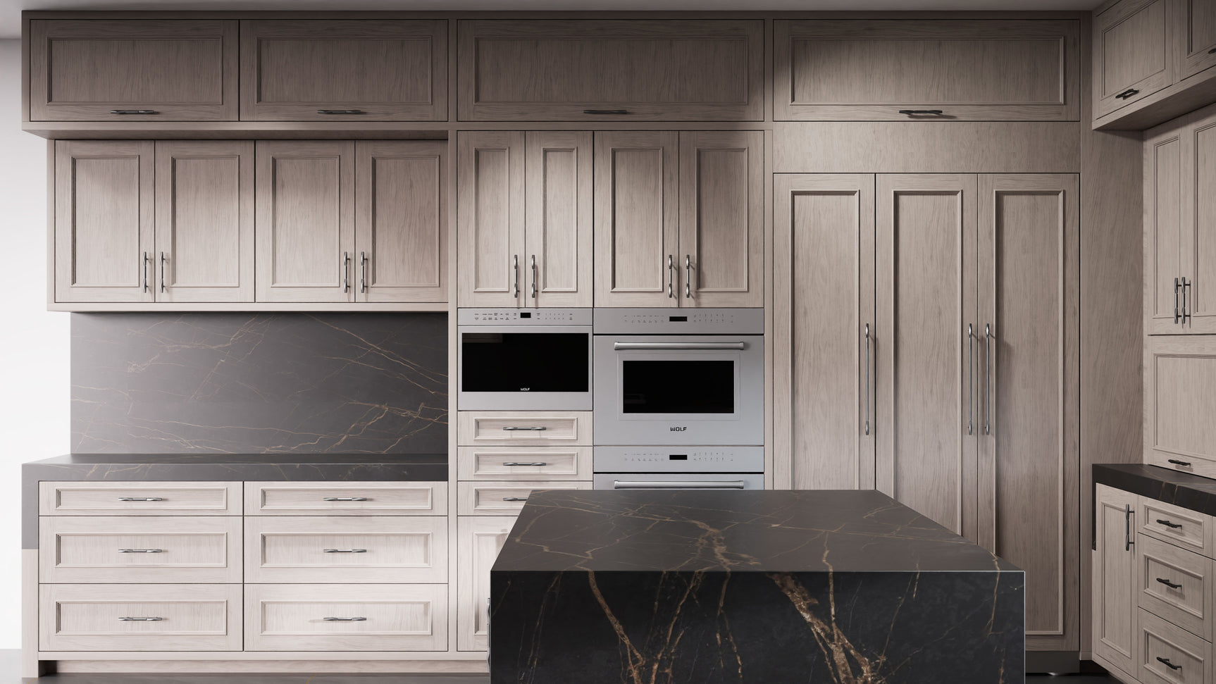 Ridgewood Pewter Cherry ( Cherry | Plain Cut [ Frameless • Satin • Stained ] - 10' X 10' Kitchen Cabinet ) | Assembled In USA