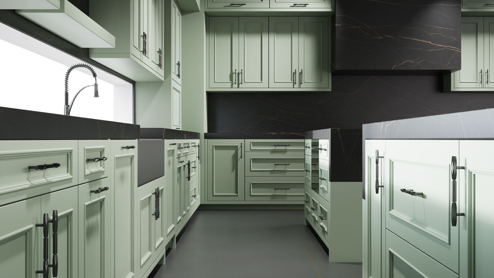 Ridgewood Sage Green ( Maple | Plain Cut [ Frameless • Satin • Painted ] - 10' X 10' Kitchen Cabinet ) | Assembled In USA