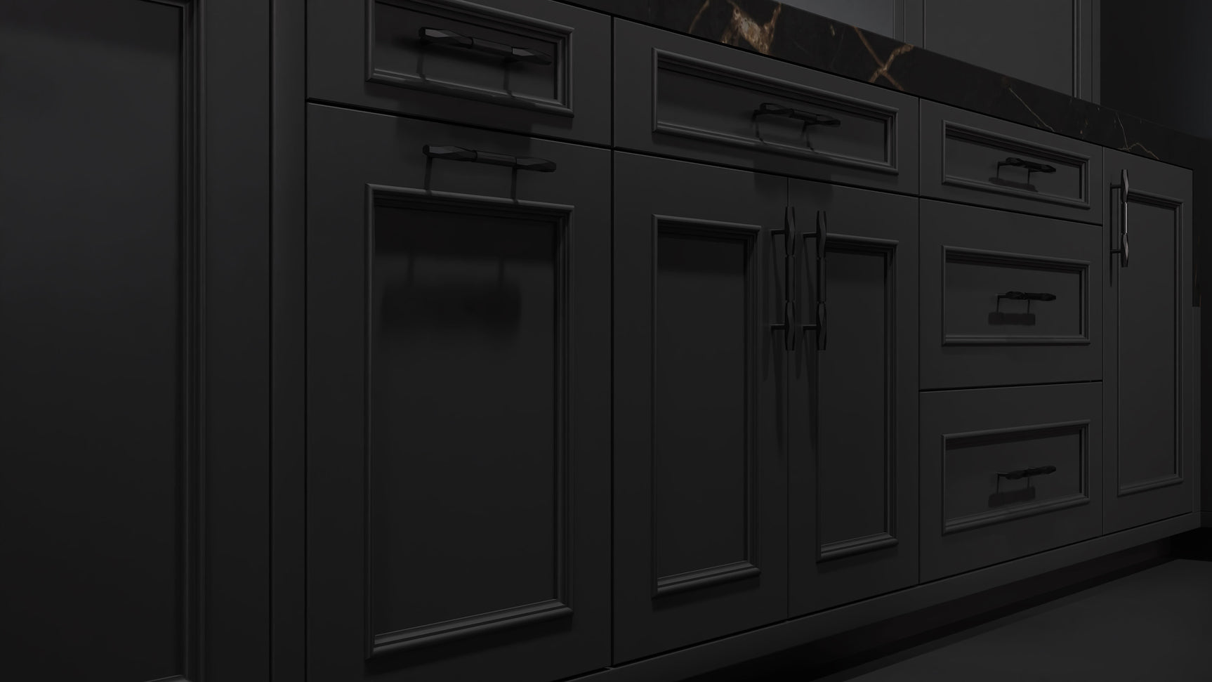 Ridgewood Simply Black ( Maple | Plain Cut [ Frameless • Satin • Painted ] - 10' X 10' Kitchen Cabinet ) | Assembled In USA