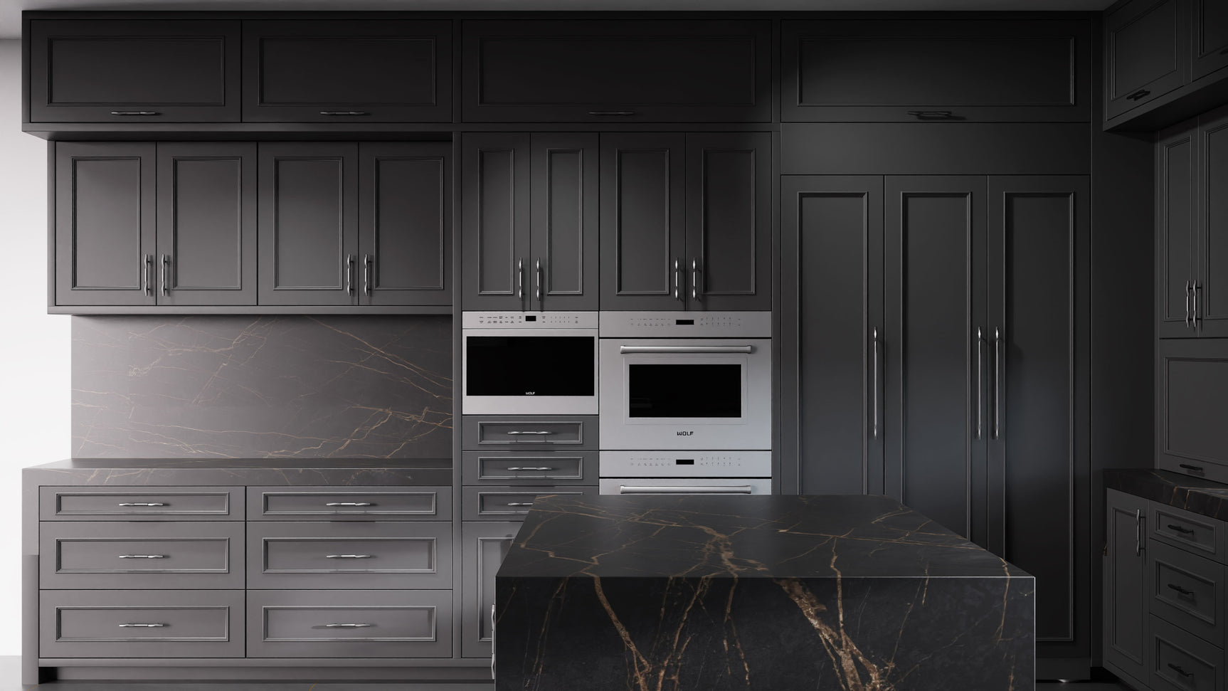 Ridgewood Simply Black ( Maple | Plain Cut [ Frameless • Satin • Painted ] - 10' X 10' Kitchen Cabinet ) | Assembled In USA