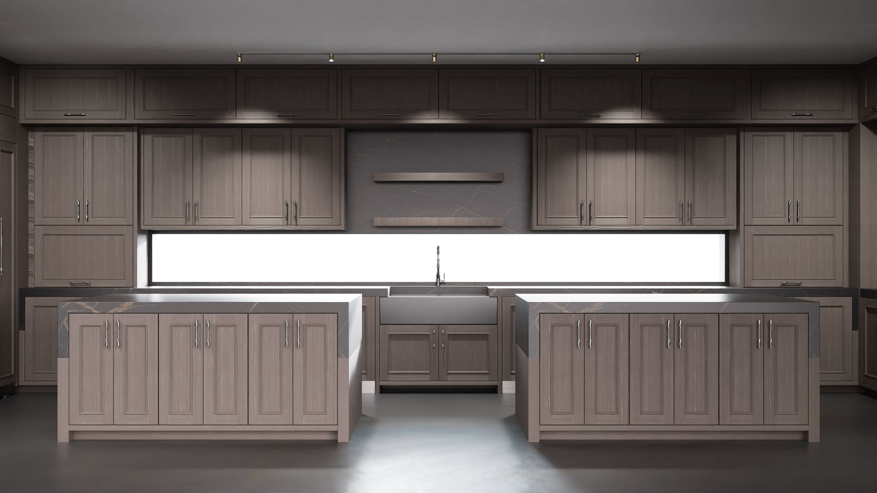 Ridgewood Urban Oak ( White_Oak | Rift Cut [ Frameless • Wire Brushed • Stained ] - 10' X 10' Kitchen Cabinet ) | Assembled In USA