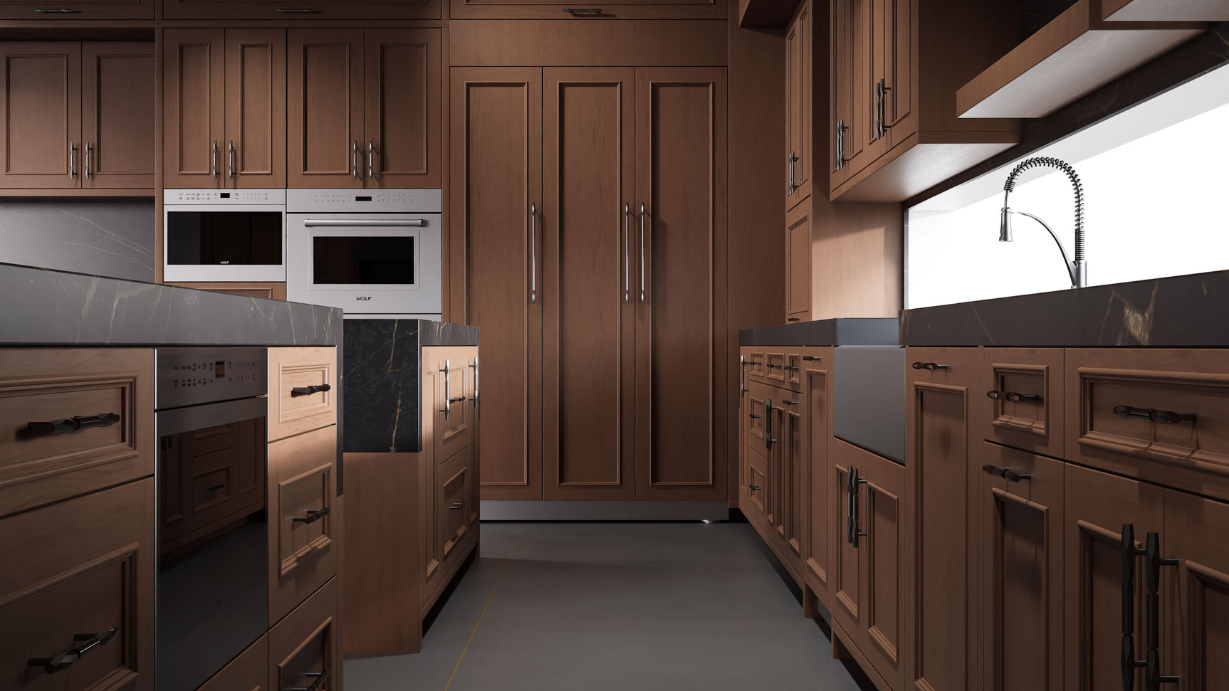 Ridgewood Winter Wheat ( Cherry | Plain Cut [ Frameless • Satin • Stained ] - 10' X 10' Kitchen Cabinet ) | Assembled In USA