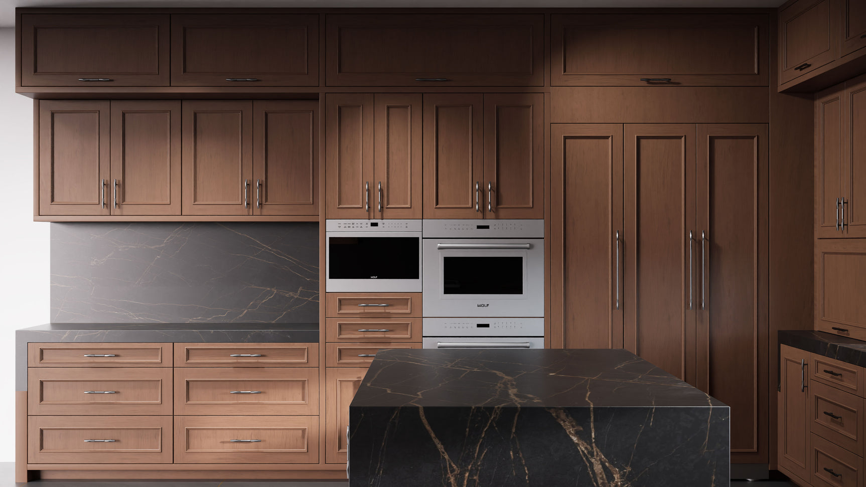 Ridgewood Winter Wheat ( Cherry | Plain Cut [ Frameless • Satin • Stained ] - 10' X 10' Kitchen Cabinet ) | Assembled In USA