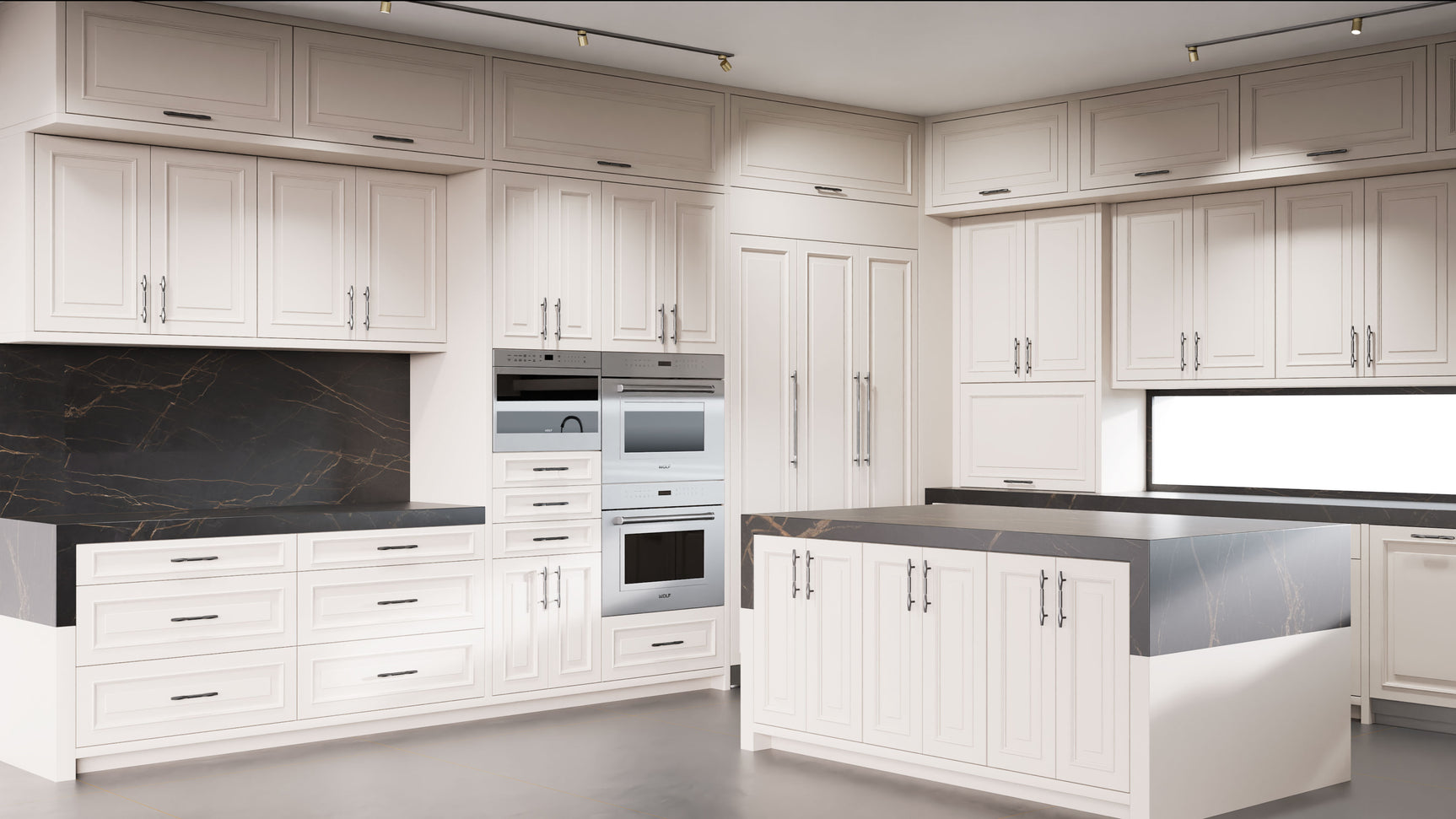 Wellington Anew Gray ( Maple | Plain Cut [ Frameless • Satin • Painted ] - 10' X 10' Kitchen Cabinet ) | Assembled In USA