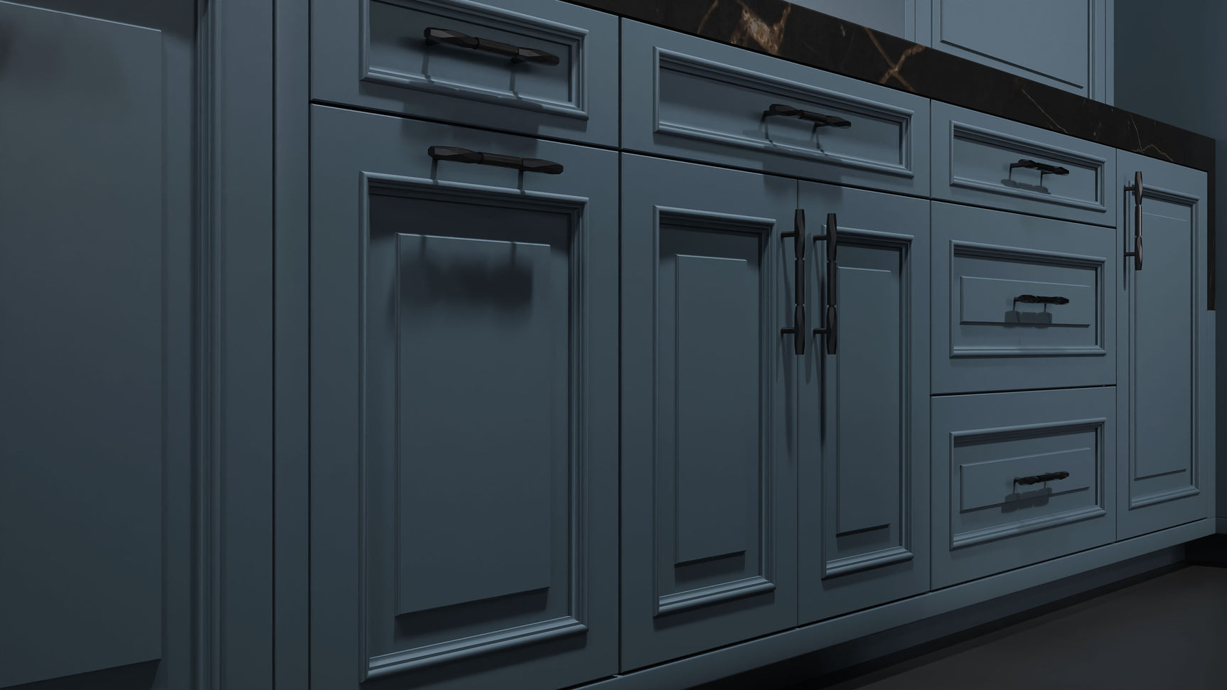 Wellington Blue Slate ( Maple | Plain Cut [ Frameless • Satin • Painted ] - 10' X 10' Kitchen Cabinet ) | Assembled In USA