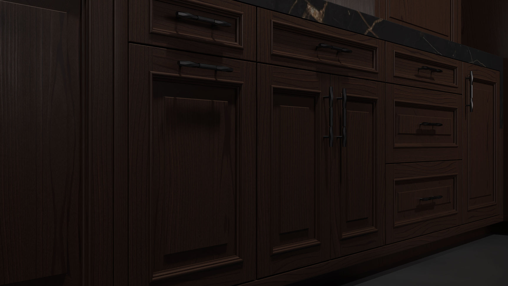 Wellington Cherry Black Walnut ( Cherry | Plain Cut [ Frameless • Satin • Stained ] - 10' X 10' Kitchen Cabinet ) | Assembled In USA