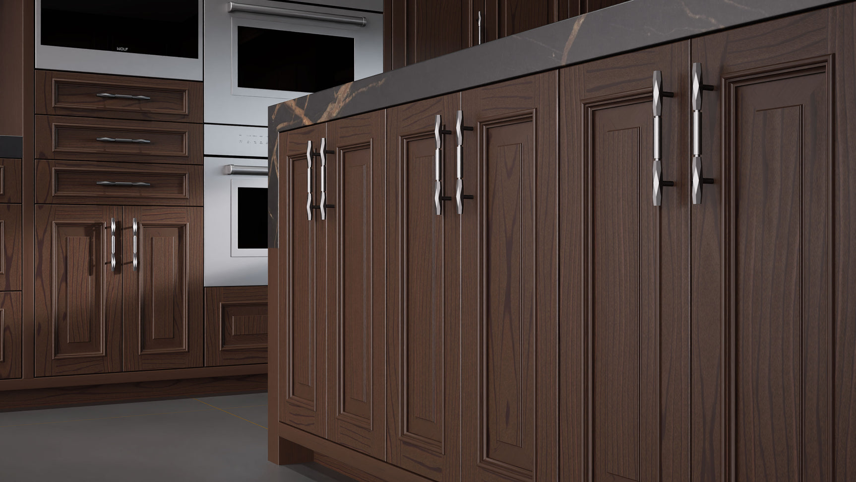 Wellington Cherry Black Walnut ( Cherry | Plain Cut [ Frameless • Satin • Stained ] - 10' X 10' Kitchen Cabinet ) | Assembled In USA