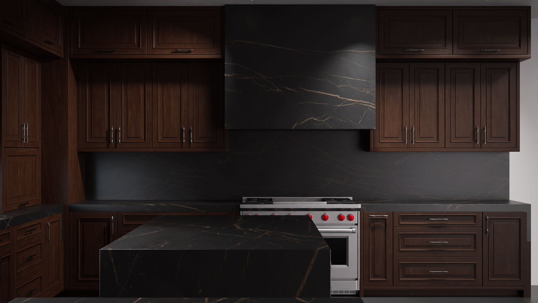 Wellington Cherry Cognac ( Cherry | Plain Cut [ Frameless • Satin • Stained ] - 10' X 10' Kitchen Cabinet ) | Assembled In USA