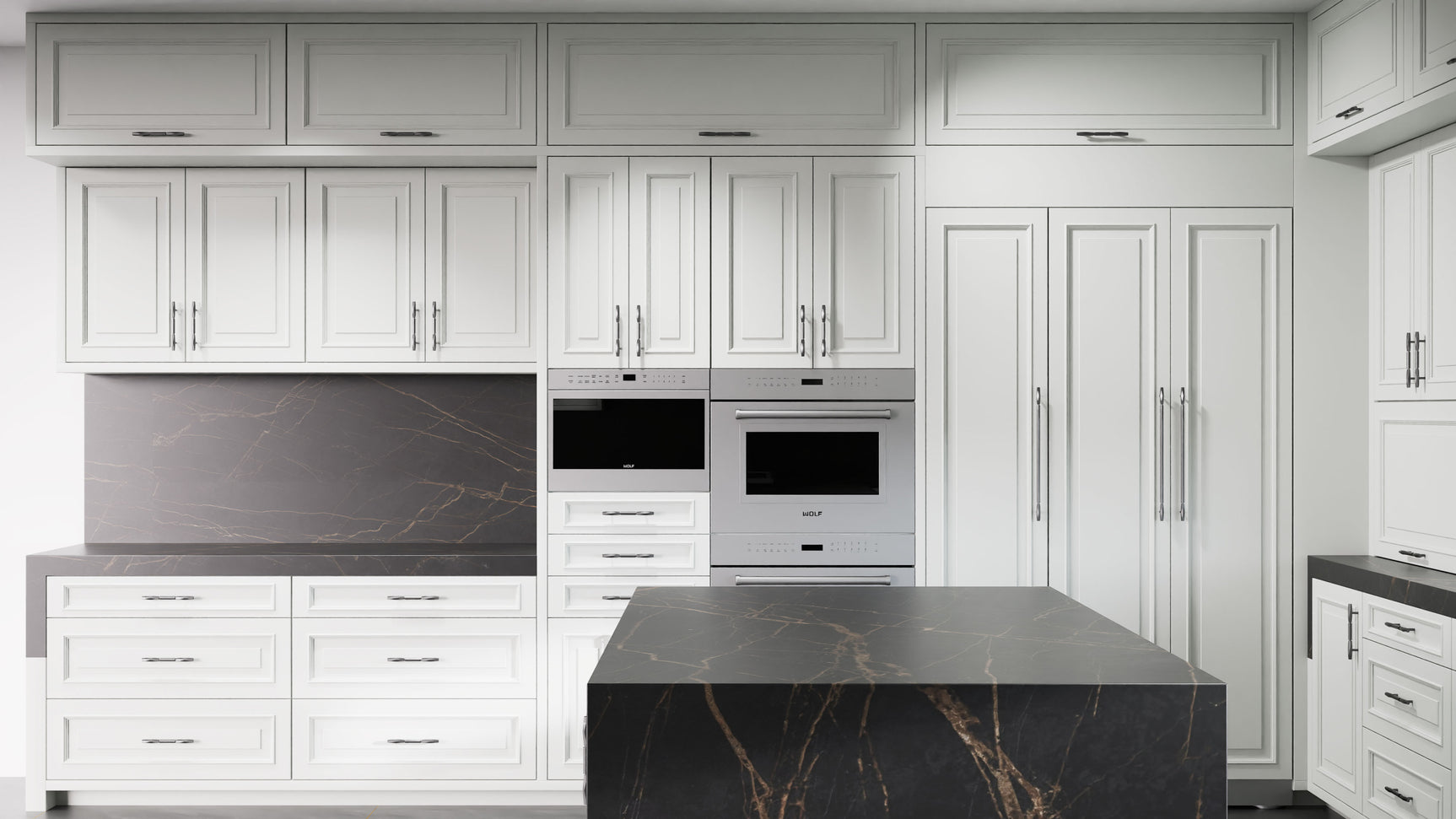 Wellington Dove Gray ( Maple | Plain Cut [ Frameless • Satin • Painted ] - 10' X 10' Kitchen Cabinet ) | Assembled In USA