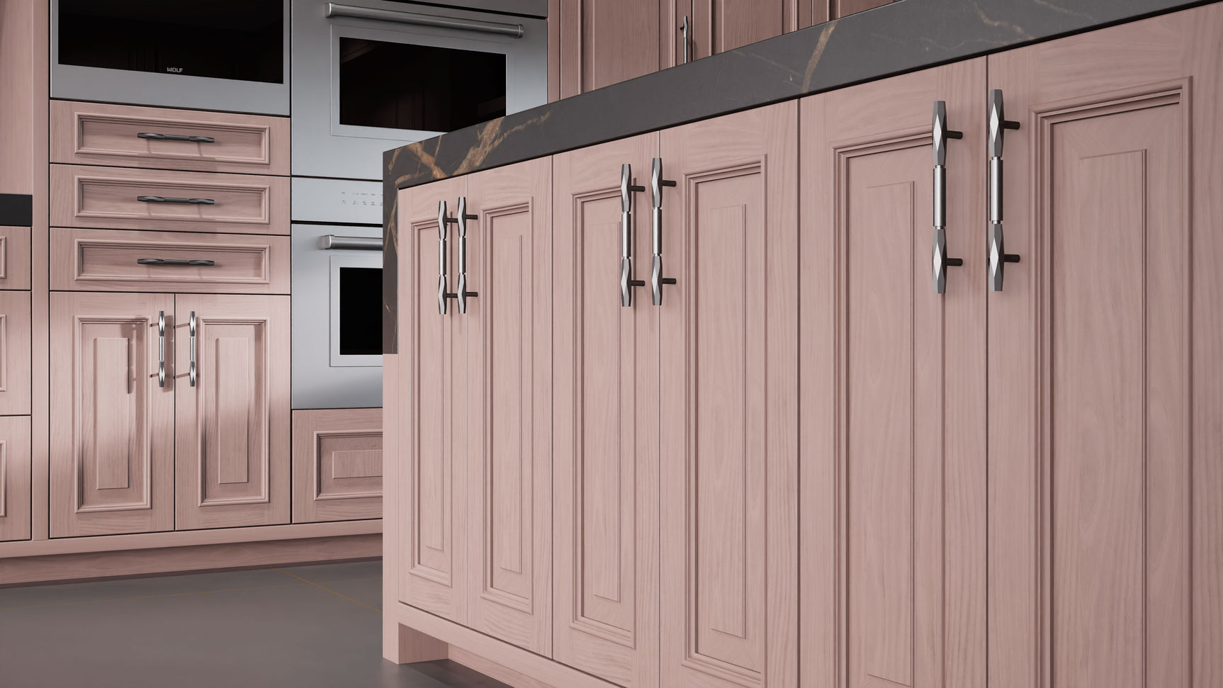 Wellington Driftwood Cherry ( Cherry | Plain Cut [ Frameless • Satin • Stained ] - 10' X 10' Kitchen Cabinet ) | Assembled In USA