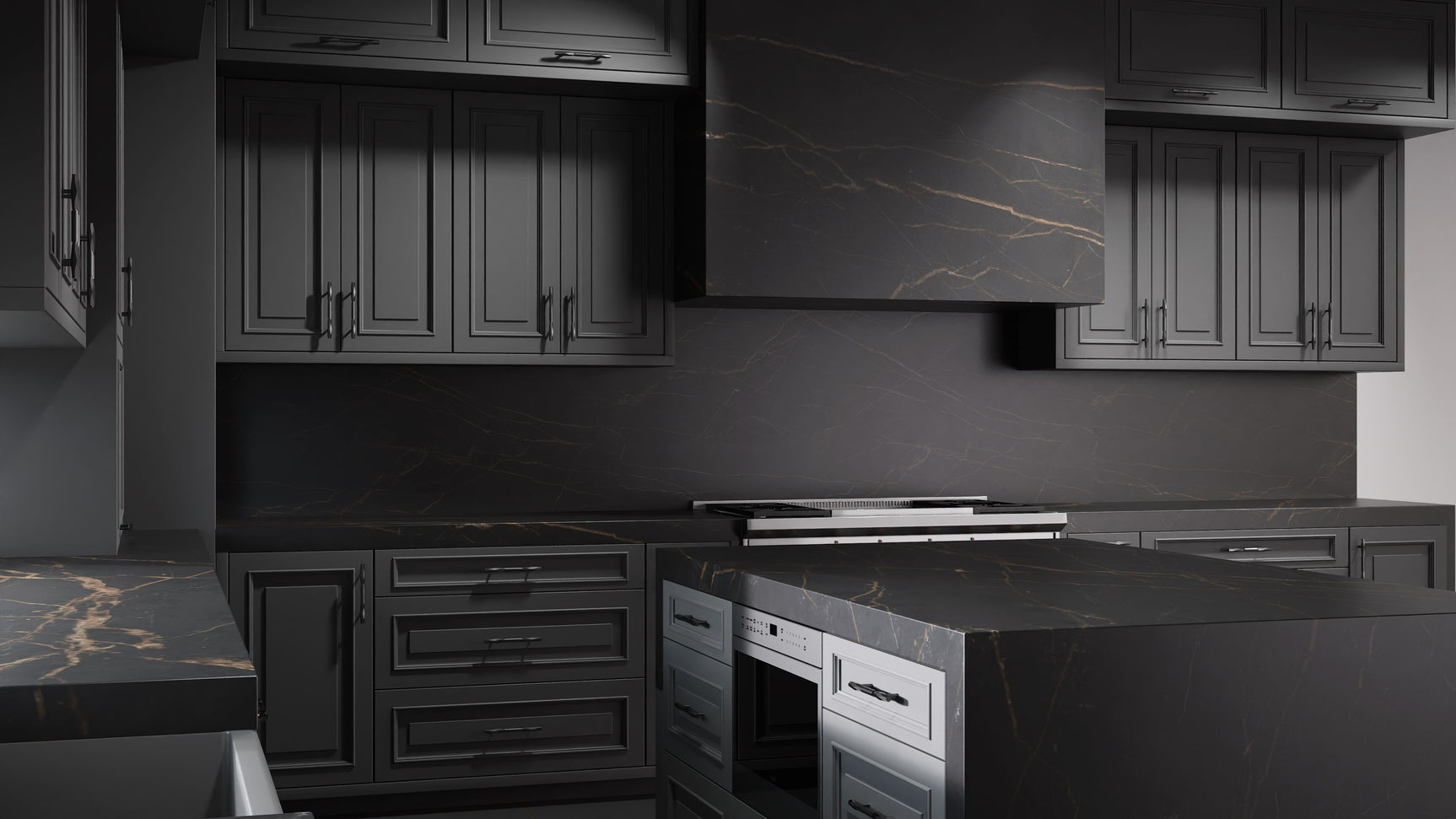 Wellington Iron Ore ( Maple | Plain Cut [ Frameless • Satin • Painted ] - 10' X 10' Kitchen Cabinet ) | Assembled In USA