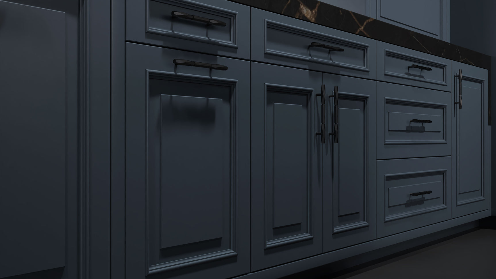 Wellington Midnight Blue ( Maple | Plain Cut [ Frameless • Satin • Painted ] - 10' X 10' Kitchen Cabinet ) | Assembled In USA