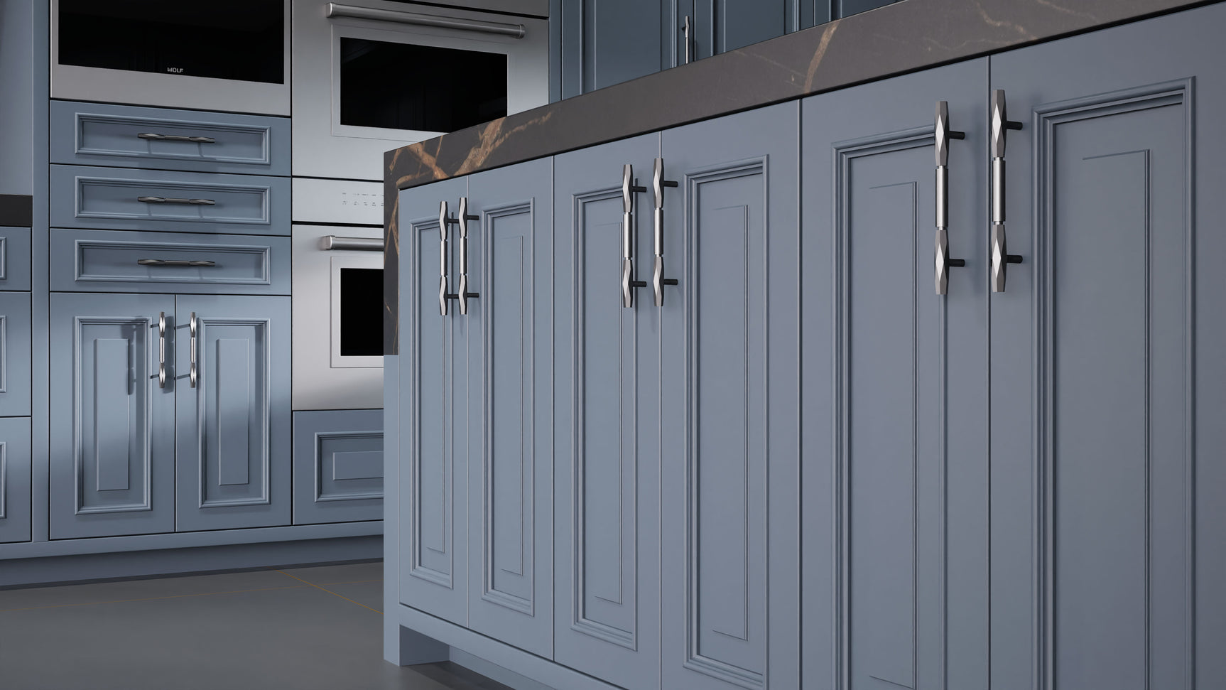 Wellington Midnight Blue ( Maple | Plain Cut [ Frameless • Satin • Painted ] - 10' X 10' Kitchen Cabinet ) | Assembled In USA