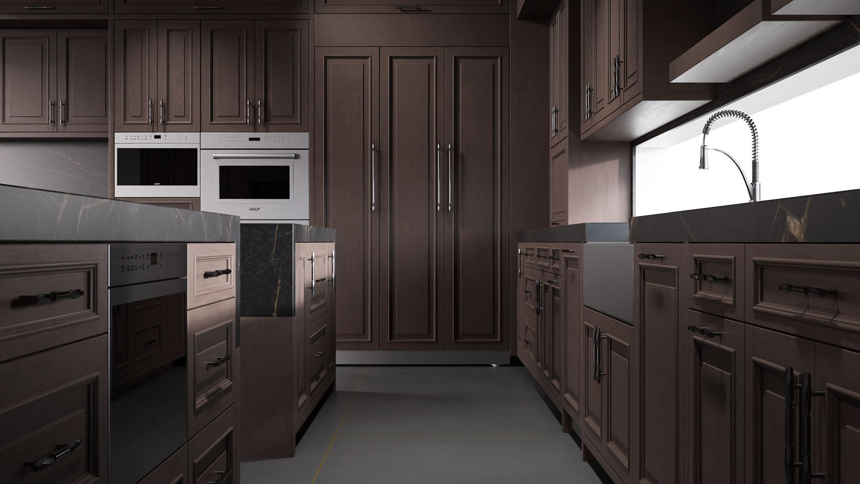 Wellington Misty Gray ( Cherry | Plain Cut [ Frameless • Satin • Stained ] - 10' X 10' Kitchen Cabinet ) | Assembled In USA