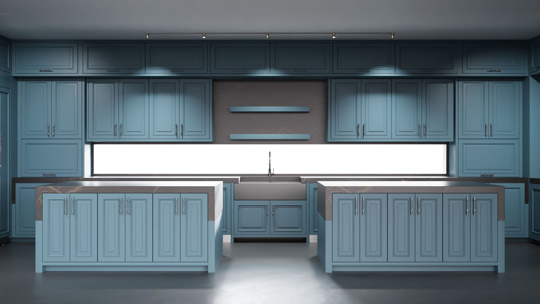 Wellington Oceana Blue ( Maple | Plain Cut [ Frameless • Satin • Painted ] - 10' X 10' Kitchen Cabinet ) | Assembled In USA