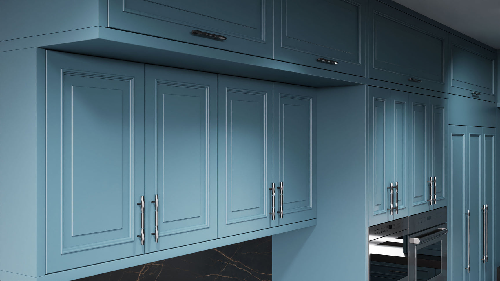 Wellington Oceana Blue ( Maple | Plain Cut [ Frameless • Satin • Painted ] - 10' X 10' Kitchen Cabinet ) | Assembled In USA