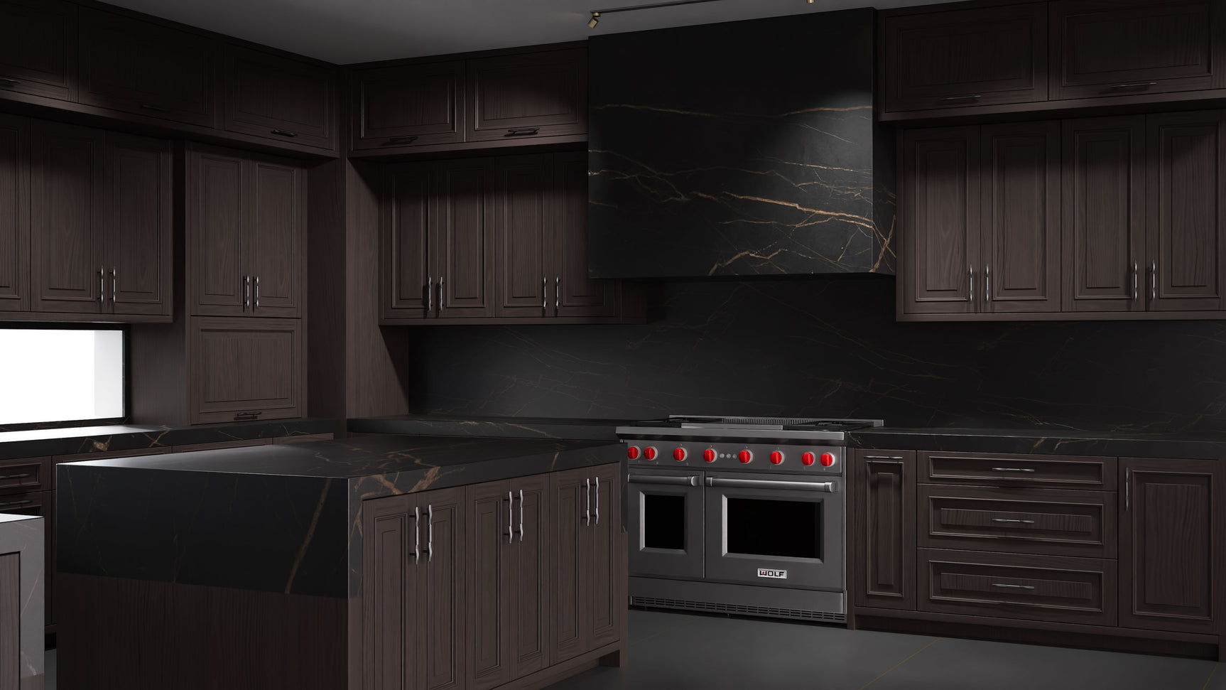 Wellington Onyx Cherry ( Cherry | Plain Cut [ Frameless • Satin • Stained ] - 10' X 10' Kitchen Cabinet ) | Assembled In USA