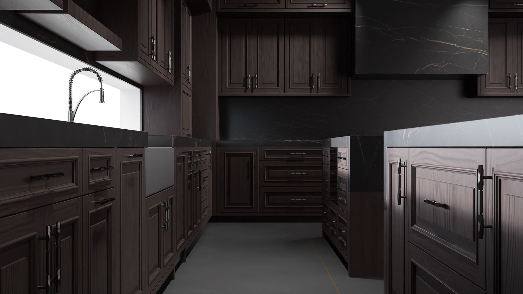 Wellington Onyx Cherry ( Cherry | Plain Cut [ Frameless • Satin • Stained ] - 10' X 10' Kitchen Cabinet ) | Assembled In USA