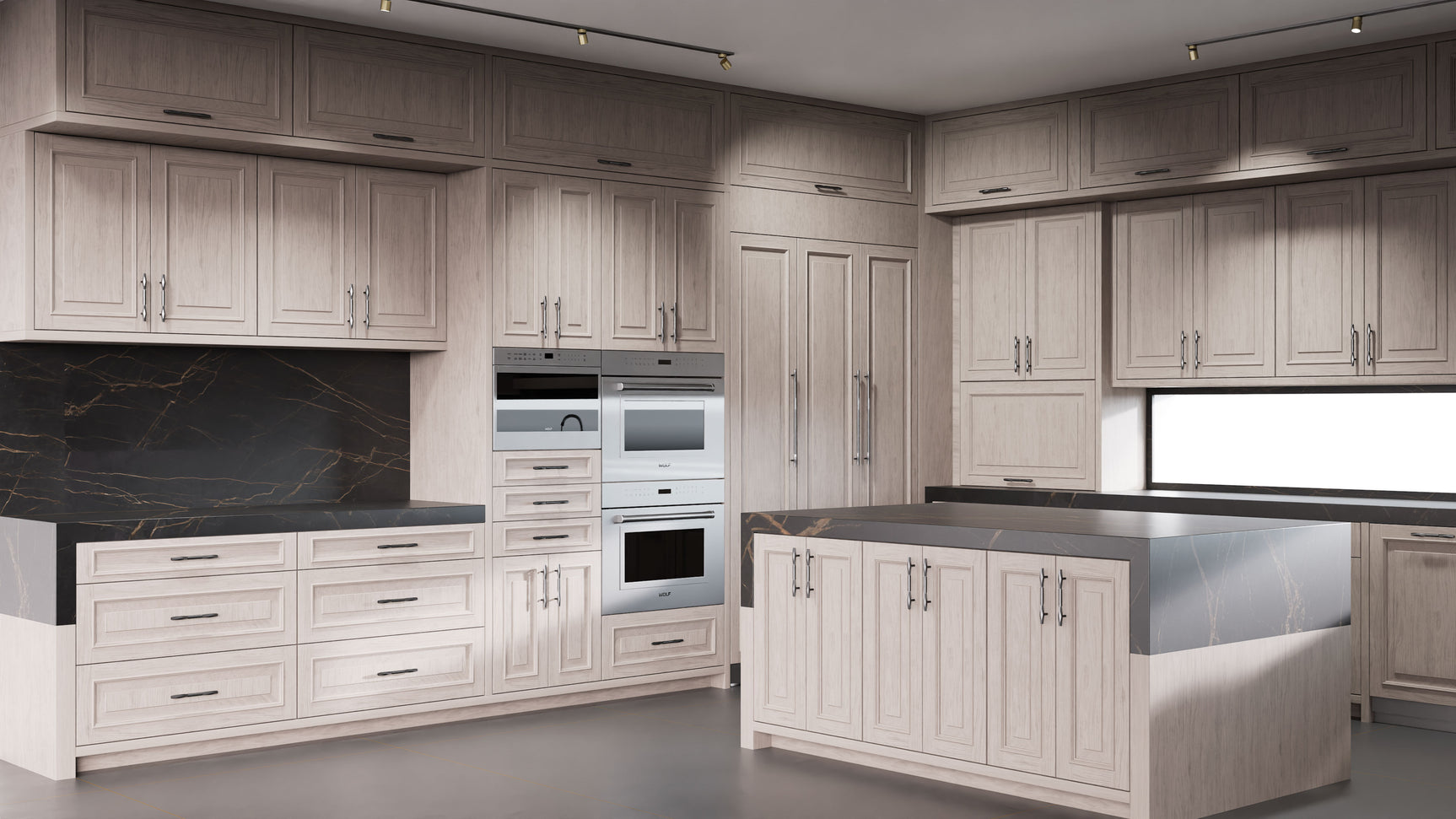 Wellington Pewter Cherry ( Cherry | Plain Cut [ Frameless • Satin • Stained ] - 10' X 10' Kitchen Cabinet ) | Assembled In USA