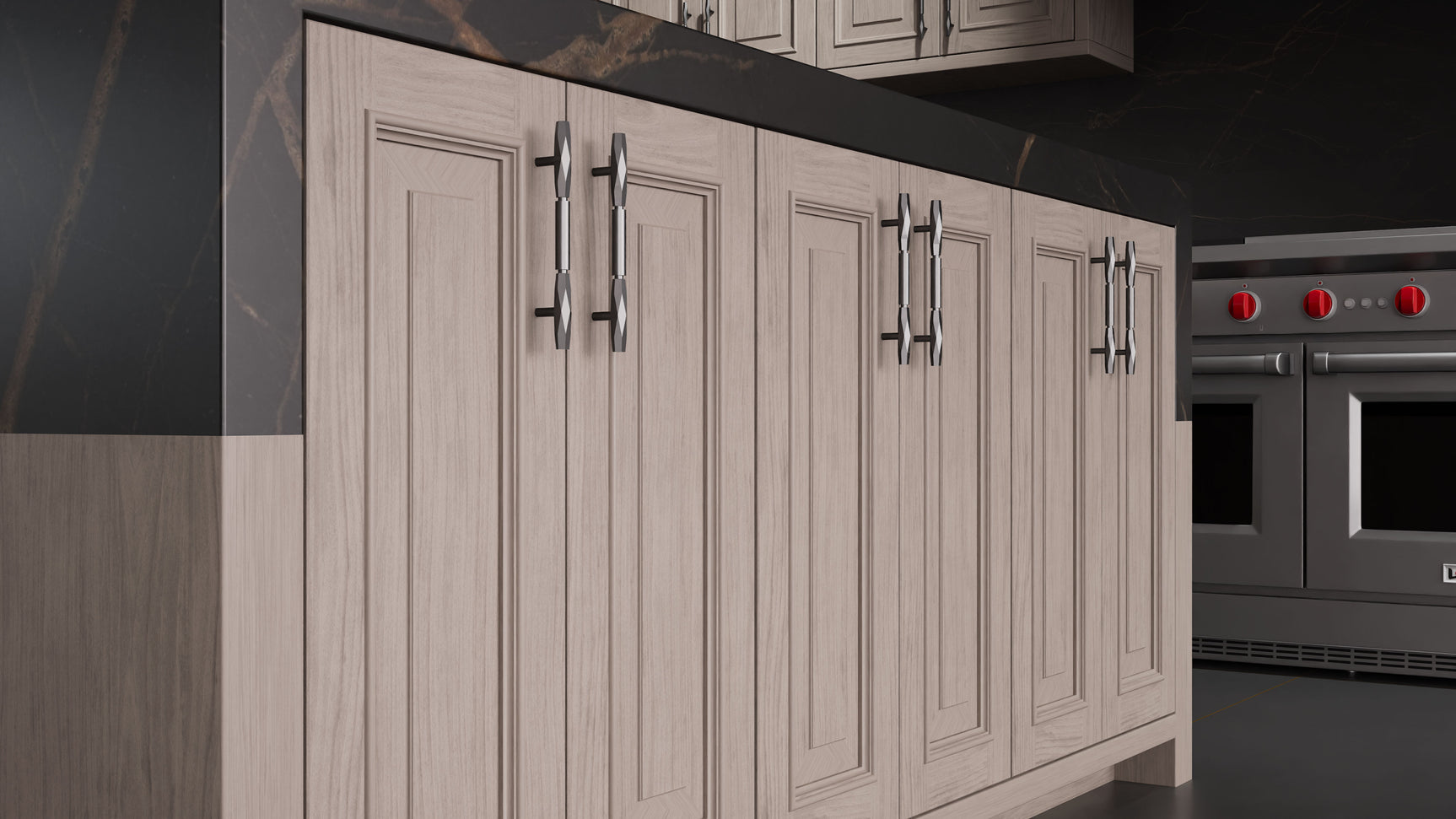 Wellington Pewter Cherry ( Cherry | Plain Cut [ Frameless • Satin • Stained ] - 10' X 10' Kitchen Cabinet ) | Assembled In USA