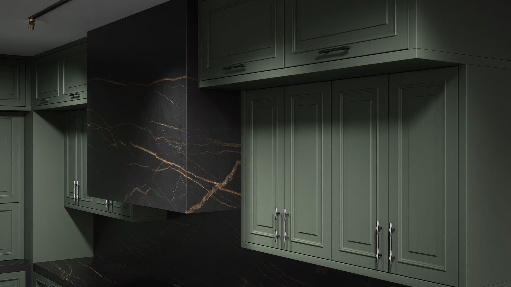 Wellington Pewter Green ( Maple | Plain Cut [ Frameless • Satin • Painted ] - 10' X 10' Kitchen Cabinet ) | Assembled In USA