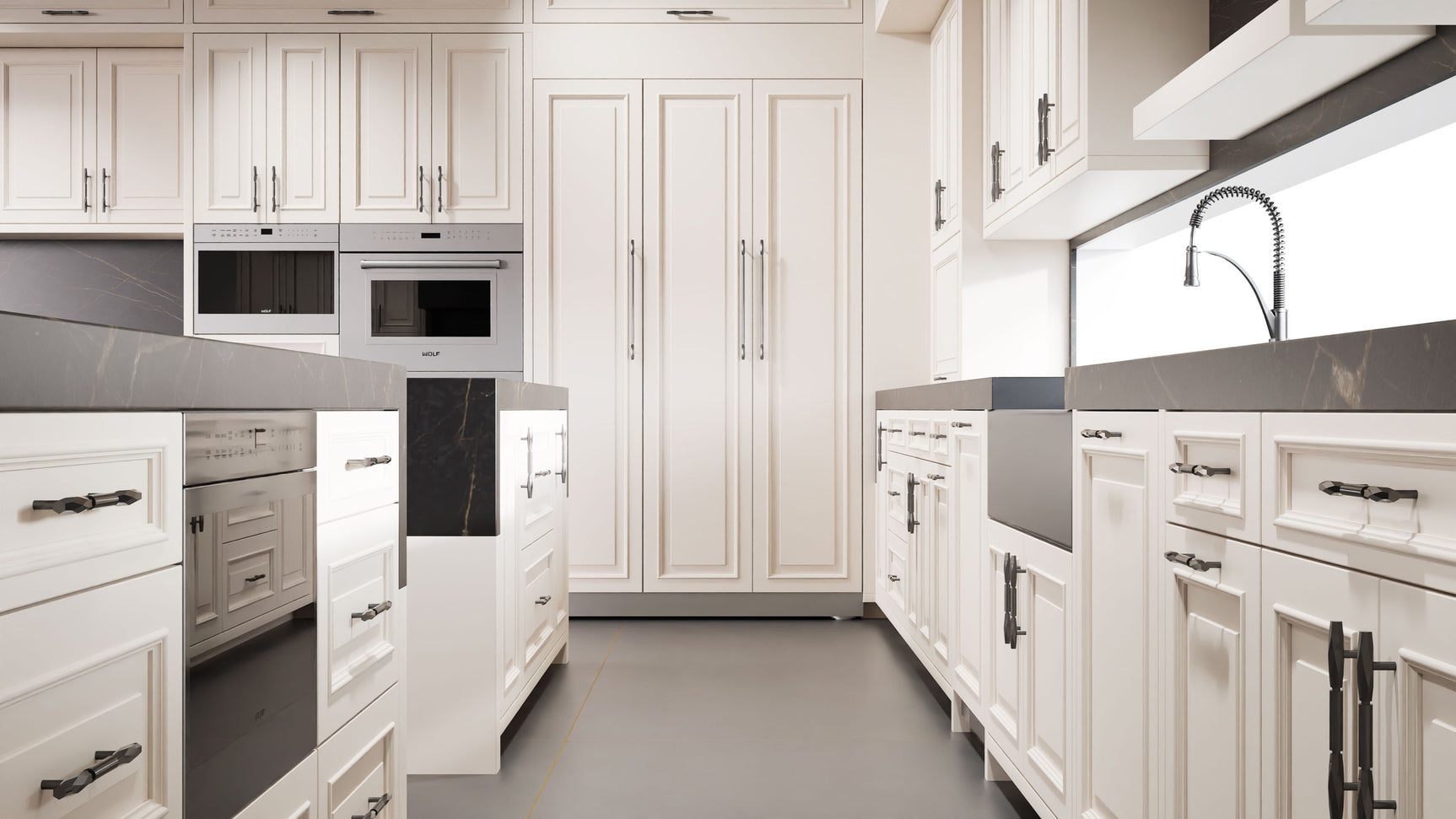 Wellington Repose Gray ( Maple | Plain Cut [ Frameless • Satin • Painted ] - 10' X 10' Kitchen Cabinet ) | Assembled In USA