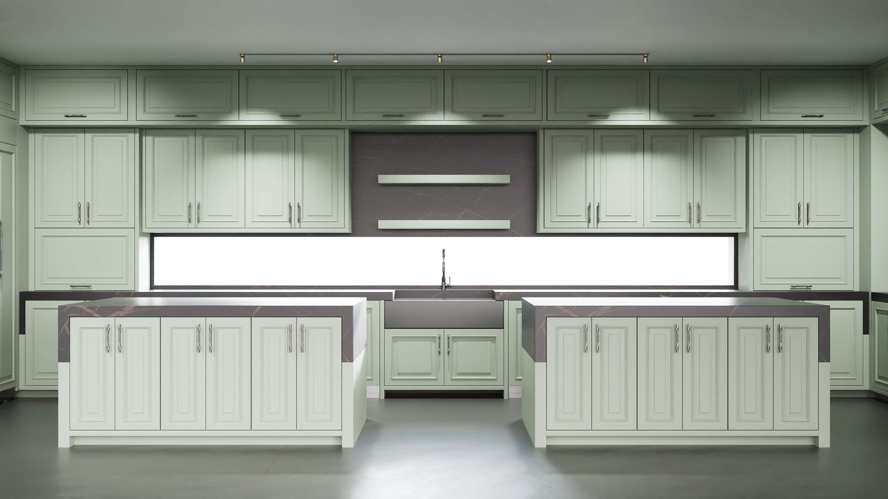 Wellington Sage Green ( Maple | Plain Cut [ Frameless • Satin • Painted ] - 10' X 10' Kitchen Cabinet ) | Assembled In USA