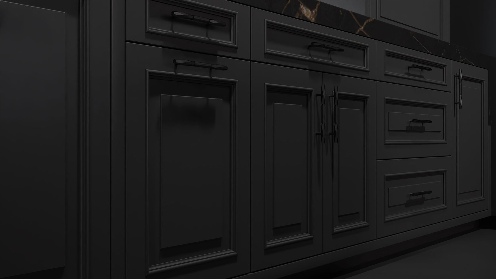 Wellington Simply Black ( Maple | Plain Cut [ Frameless • Satin • Painted ] - 10' X 10' Kitchen Cabinet ) | Assembled In USA