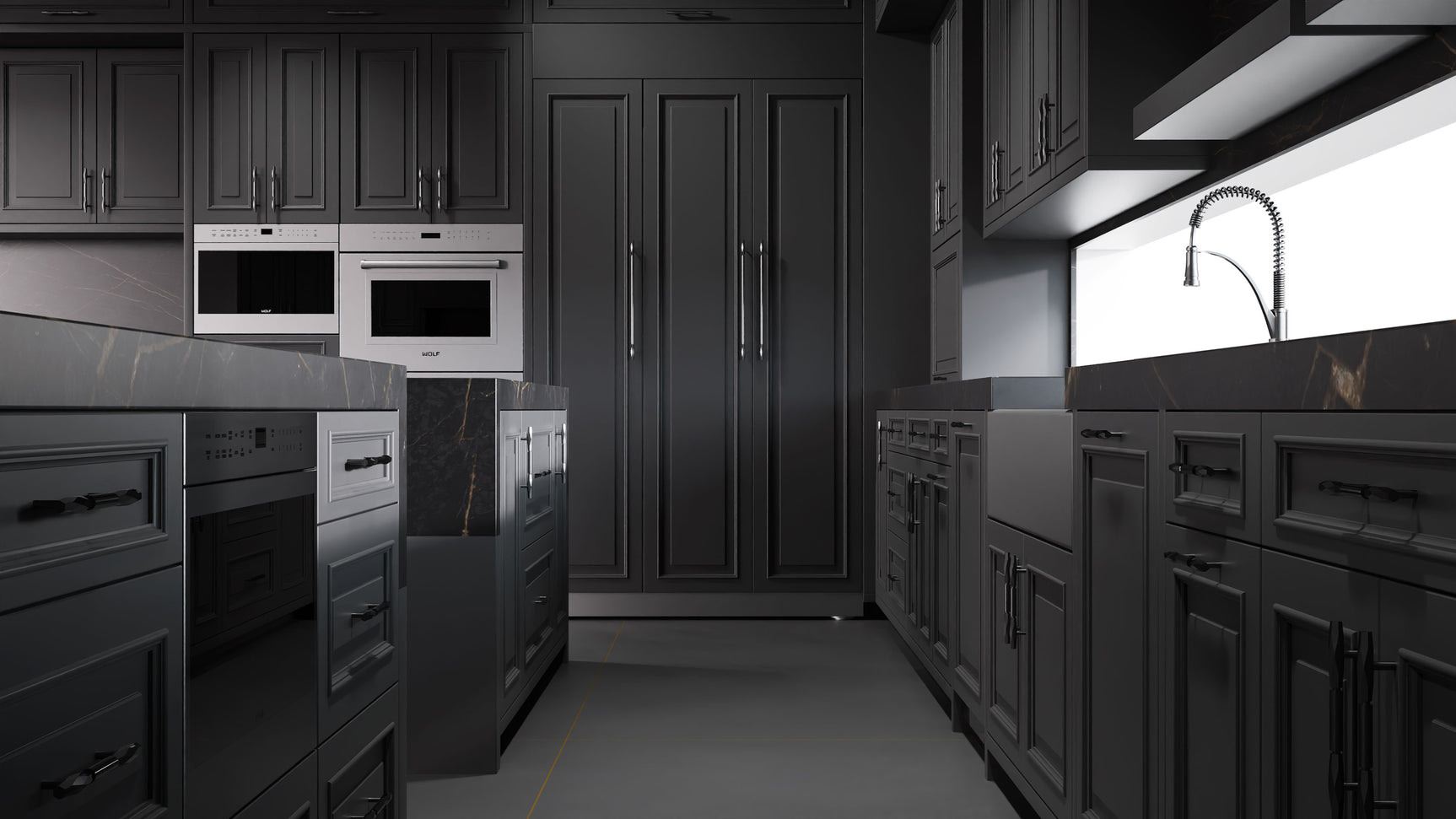 Wellington Simply Black ( Maple | Plain Cut [ Frameless • Satin • Painted ] - 10' X 10' Kitchen Cabinet ) | Assembled In USA