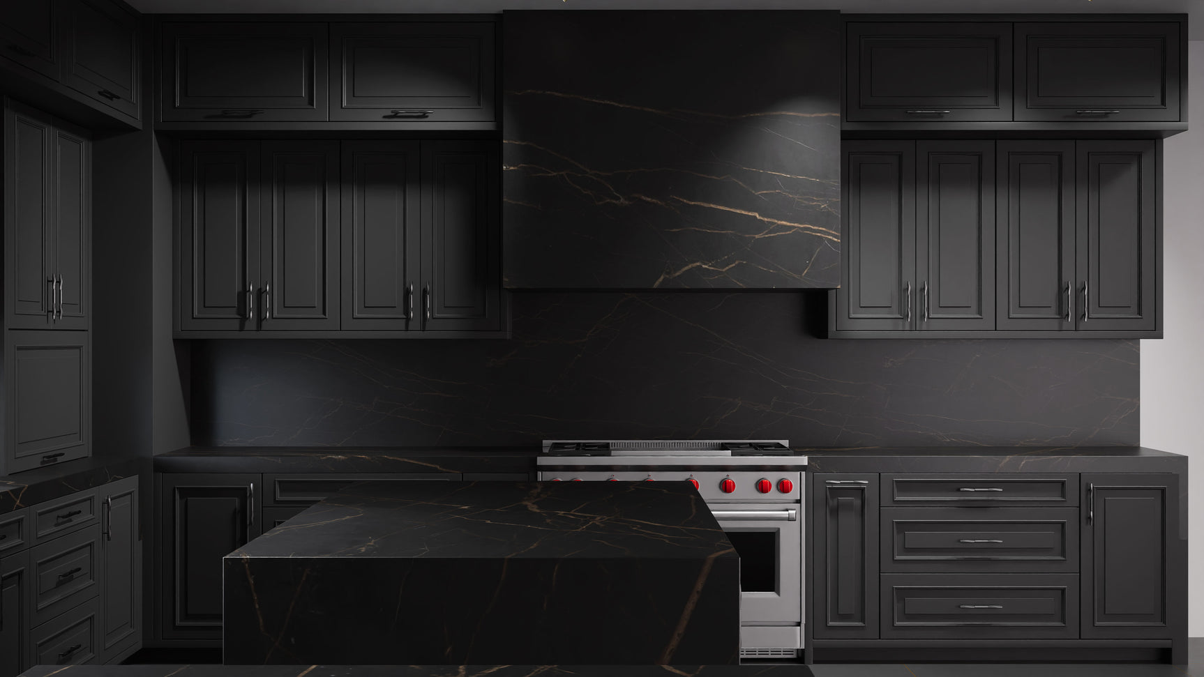 Wellington Simply Black ( Maple | Plain Cut [ Frameless • Satin • Painted ] - 10' X 10' Kitchen Cabinet ) | Assembled In USA