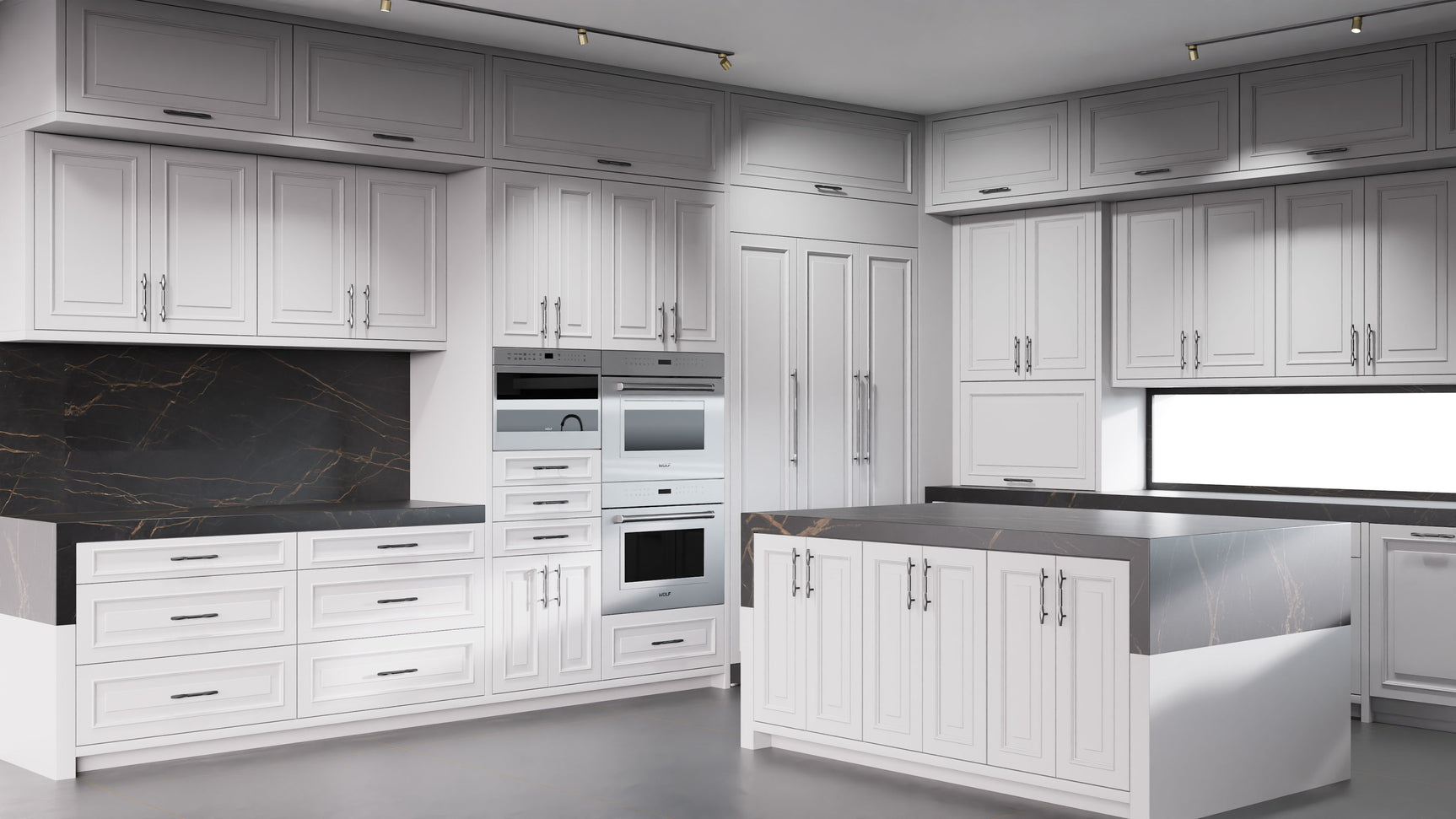 Wellington Simply Gray ( Maple | Plain Cut [ Frameless • Satin • Painted ] - 10' X 10' Kitchen Cabinet ) | Assembled In USA