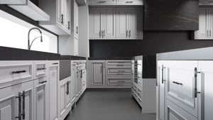 Wellington Simply Gray ( Maple | Plain Cut [ Frameless • Satin • Painted ] - 10' X 10' Kitchen Cabinet ) | Assembled In USA