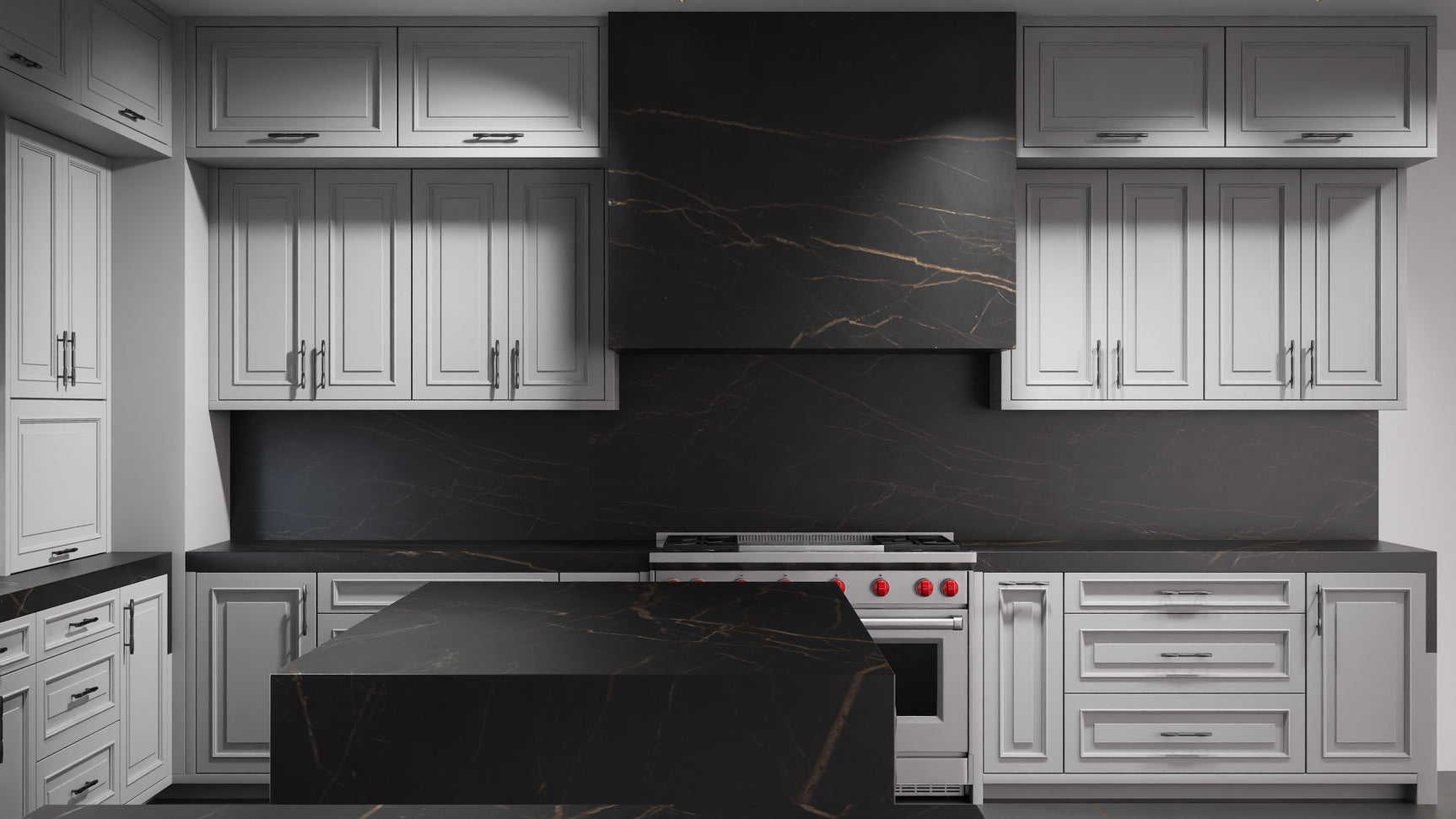 Wellington Simply Gray ( Maple | Plain Cut [ Frameless • Satin • Painted ] - 10' X 10' Kitchen Cabinet ) | Assembled In USA