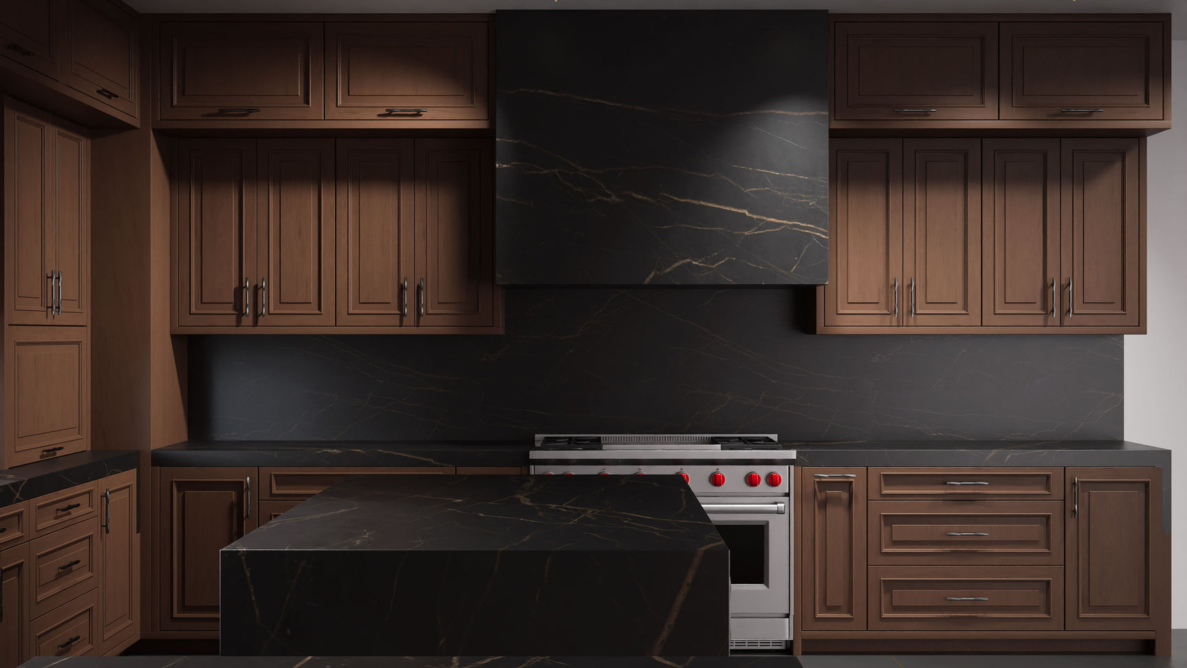 Wellington Winter Wheat ( Cherry | Plain Cut [ Frameless • Satin • Stained ] - 10' X 10' Kitchen Cabinet ) | Assembled In USA