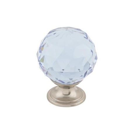 Light Blue Crystal Knob ( Brass | Brushed Satin Nickel - Crystal Collection ) | Manufactured Globally