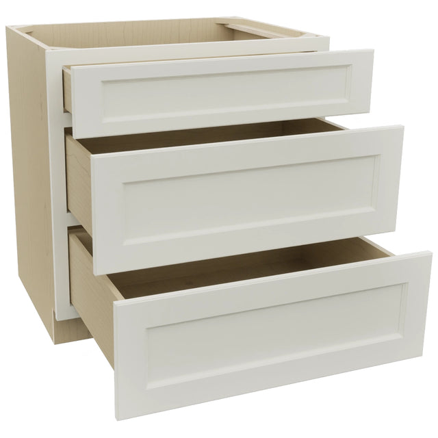 Fabuwood Fusion Dove DB33 Base 3 Drawers Cabinet, Open View