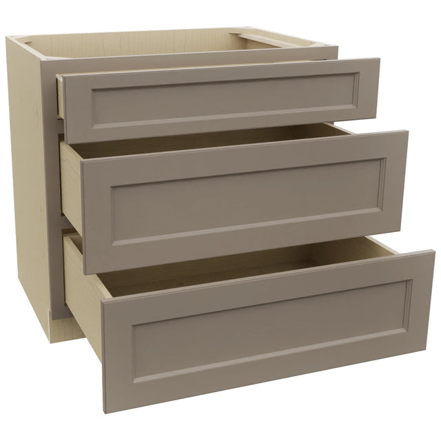 Fabuwood Fusion Oyster DB36 Base 3 Drawers Cabinet, Open View