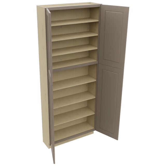 Fabuwood Fusion Oyster TP361290 Tall Pantry Cabinet, Open View