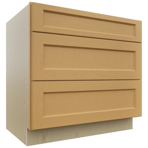 Fabuwood Fusion Timber DB36 Base 3 Drawers Cabinet, Front View