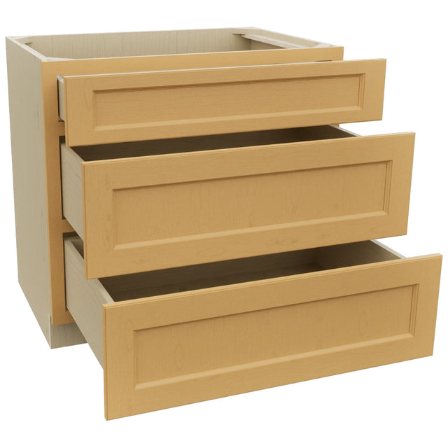 Fabuwood Fusion Timber DB36 Base 3 Drawers Cabinet, Open View
