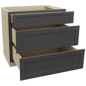 Fabuwood Galaxy Cobblestone DB36 Base 3 Drawers Cabinet, Open View